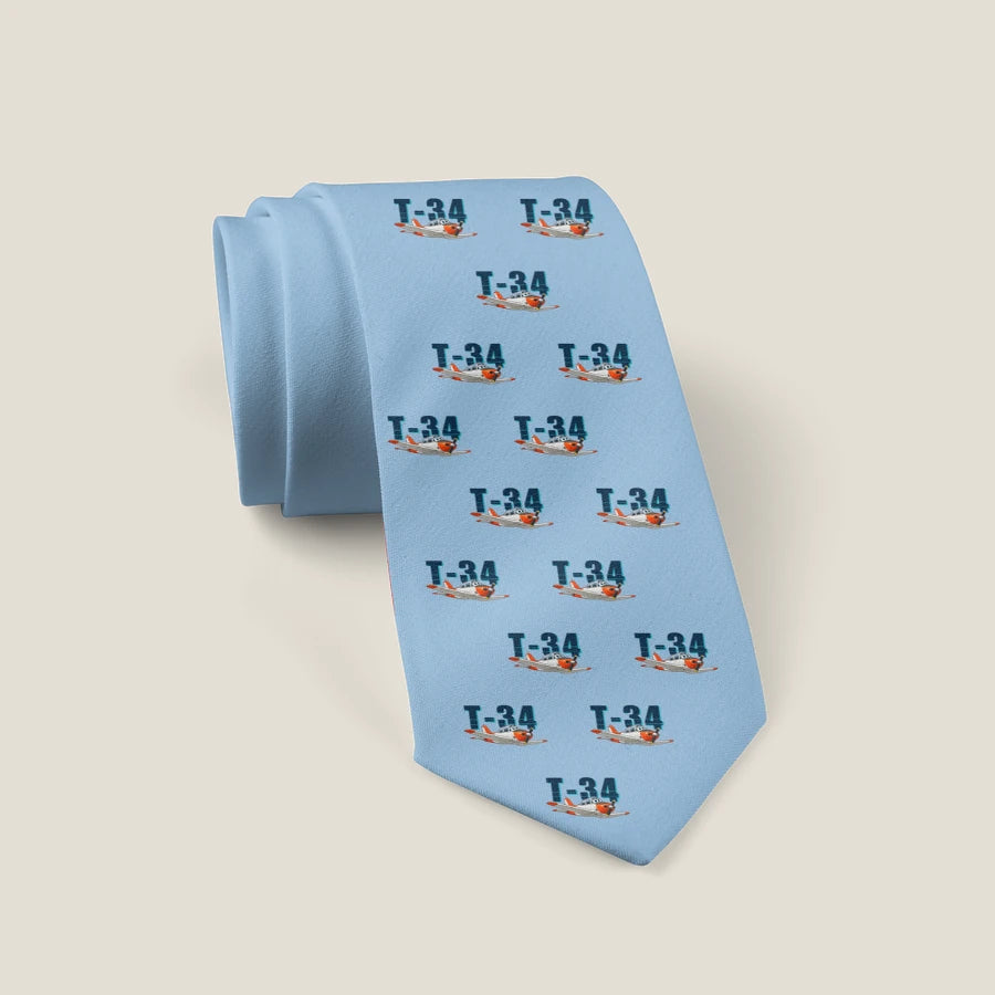Beechcraft T-34B Mentor - Cartoon Pattern - Tie - Light Blue
