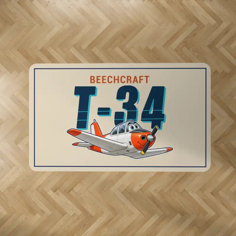 Beechcraft T-34B Mentor - Cartoon - Rectangle Carpet - Beige