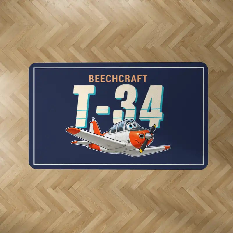 Beechcraft T-34B Mentor - Cartoon - Rectangle Carpet - Dark Blue