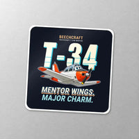 Thumbnail for Beechcraft T-34B Mentor - Cartoon - Square Sticker - Close-up