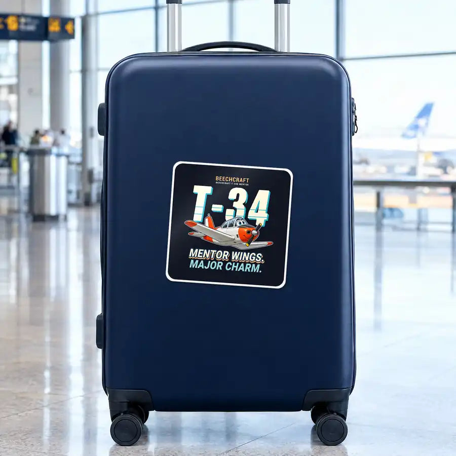 Beechcraft T-34B Mentor - Cartoon - Square Sticker - Suitcase