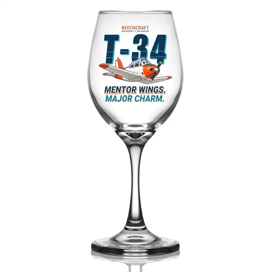 Beechcraft T-34B Mentor - Cartoon - Wine Glass