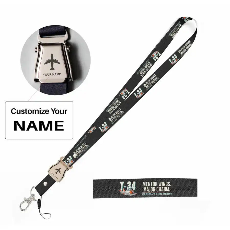 Beechcraft T-34B Mentor Lanyard & ID Holders seat belt lanyard - Cartoon - Black with name