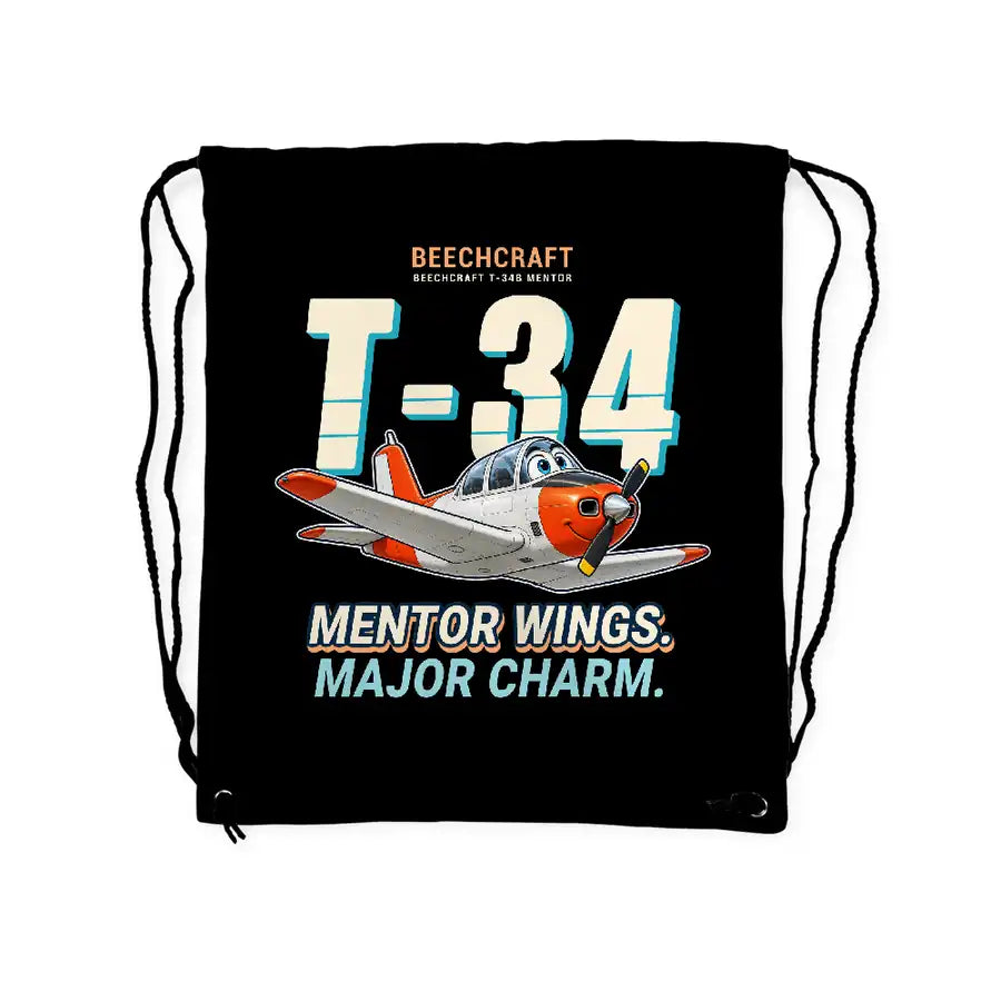 Beechcraft T-34B Mentor - Drawstring Bag - Cartoon - Black