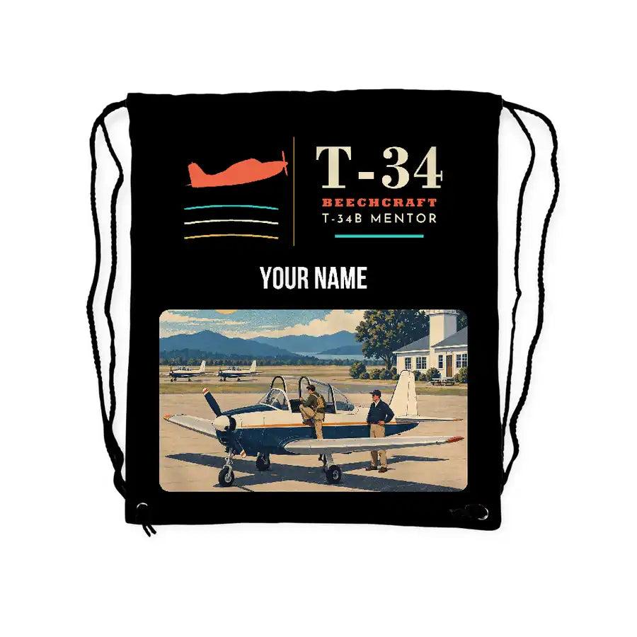 Beechcraft T-34B Mentor - Drawstring Bag - Classic + Name - Black