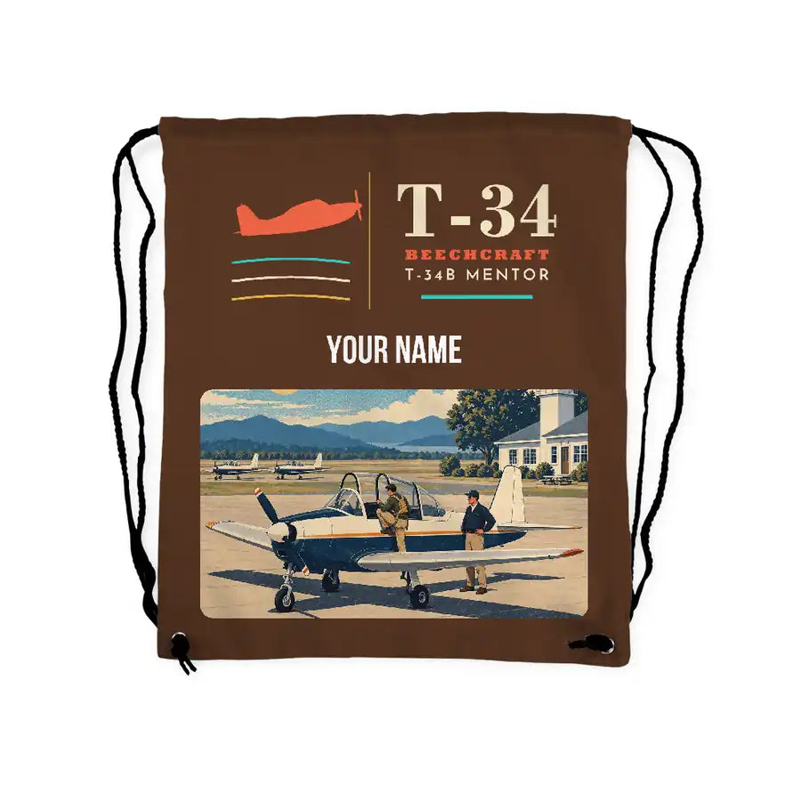 Beechcraft T-34B Mentor - Drawstring Bag - Classic + Name - Brown
