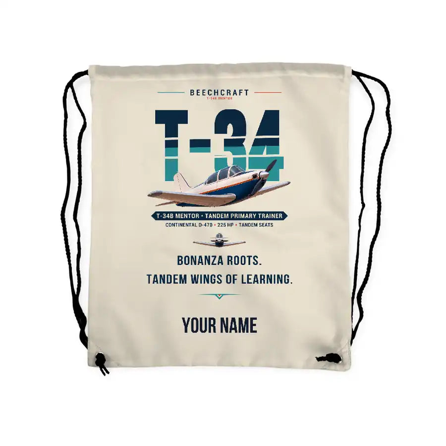 Beechcraft T-34B Mentor - Drawstring Bag - Original + Name - Beige