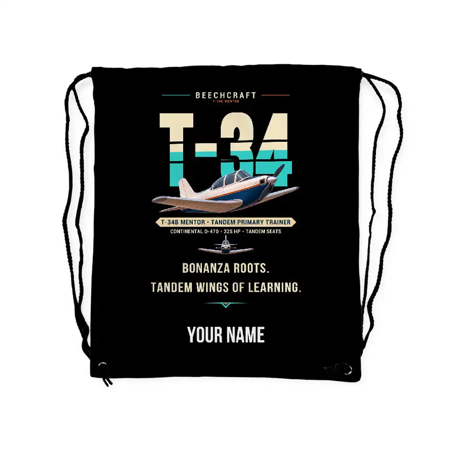 Beechcraft T-34B Mentor - Drawstring Bag - Original + Name - Black