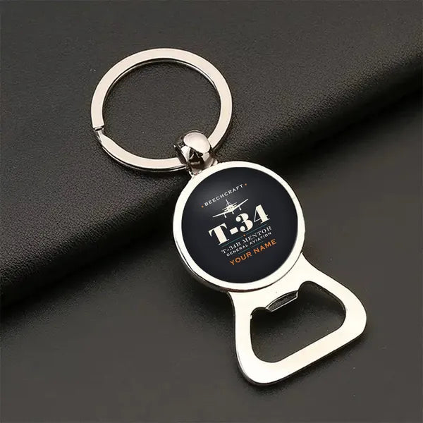 Beechcraft T-34B Mentor - Heritage + Name - Bottle Opener Key Chain - Black