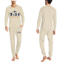 Thumbnail for Beechcraft T-34B Mentor - Men Pajamas - Heritage Chest + Name - Beige