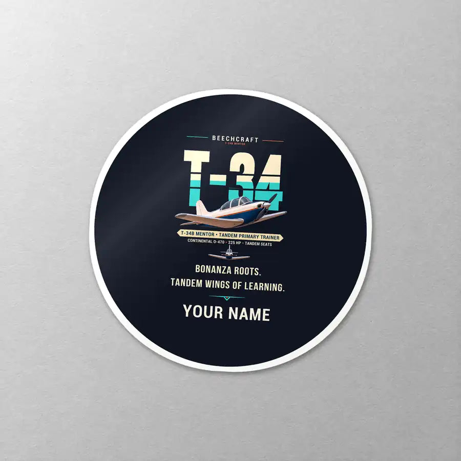 Beechcraft T-34B Mentor - Original + Name - Circle Sticker - Close-up