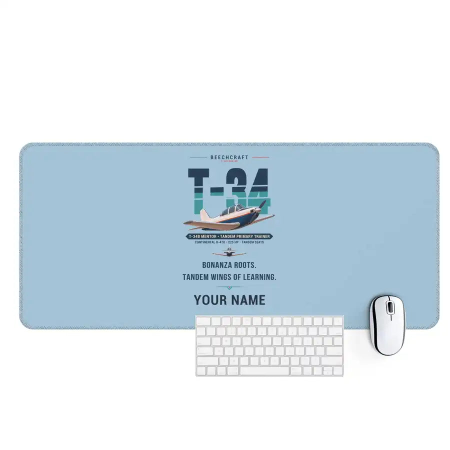 Beechcraft T-34B Mentor - Original + Name - Desk Mat - Light Blue