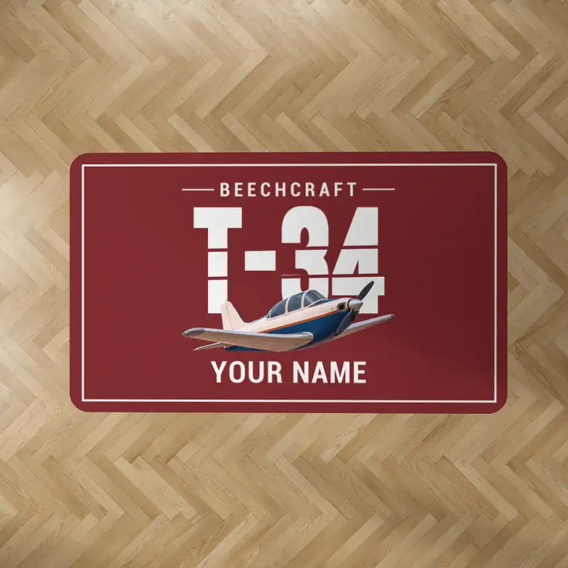 Beechcraft T-34B Mentor - Original + Name - Rectangle Carpet - Dark Red