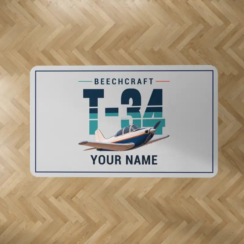 Beechcraft T-34B Mentor - Original + Name - Rectangle Carpet - Light Gray