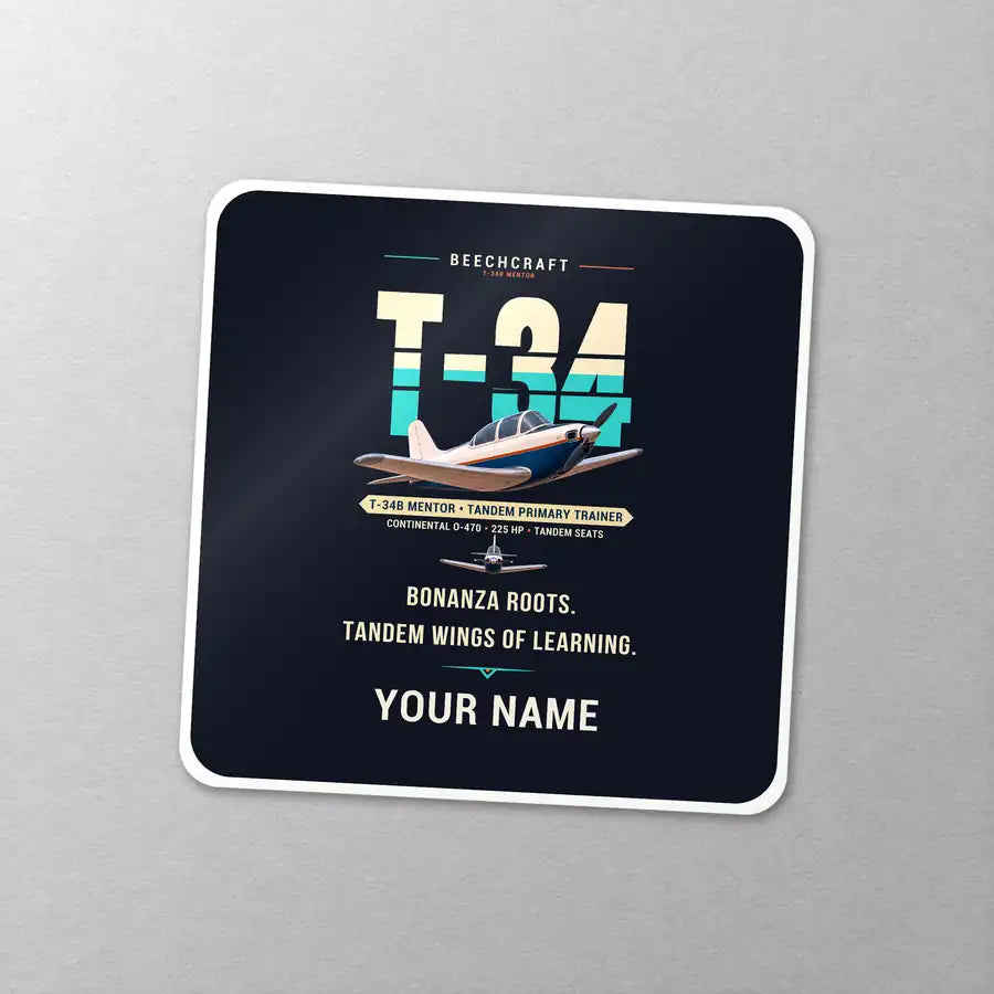 Beechcraft T-34B Mentor - Original + Name - Square Sticker - Close-up