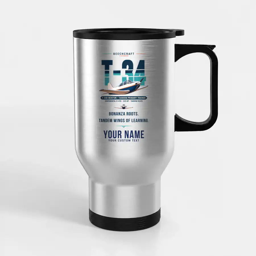 Beechcraft T-34B Mentor - Original + Name - Stainless Steel with Holder - Silver