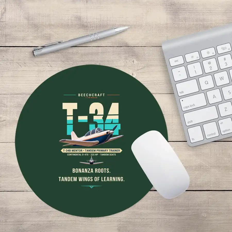 Beechcraft T-34B Mentor - Original - Round Mouse Pad - Dark Green