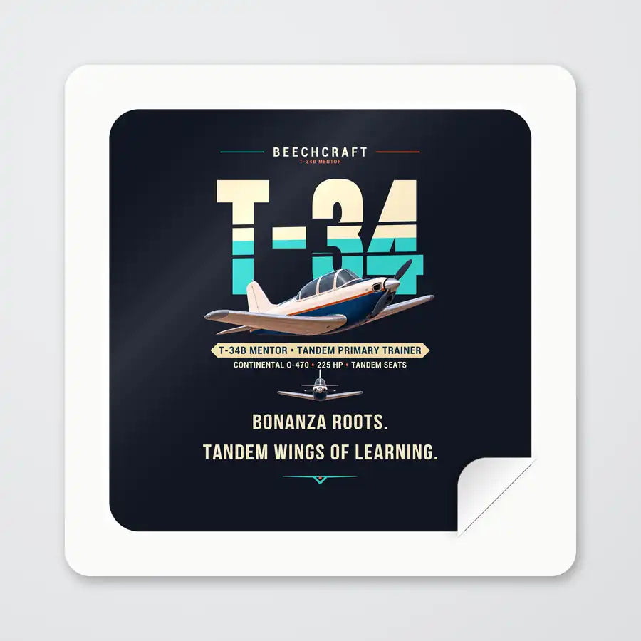 Beechcraft T-34B Mentor - Original - Square Sticker - Peel
