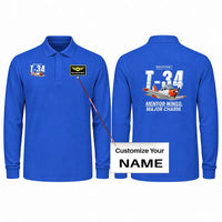 Thumbnail for Beechcraft T-34B Mentor Premium Polo T-Shirts - Cartoon + Name - Long Sleeve - Blue
