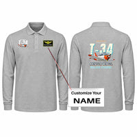 Thumbnail for Beechcraft T-34B Mentor Premium Polo T-Shirts - Cartoon + Name - Long Sleeve - Gray