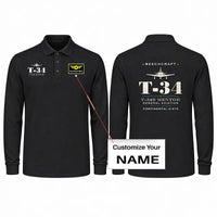 Thumbnail for Beechcraft T-34B Mentor Premium Polo T-Shirts - Heritage + Name - Long Sleeve - Black