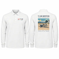 Thumbnail for Beechcraft T-34B Mentor Premium Polo T-Shirts - Poster - Long Sleeve - White