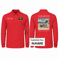 Thumbnail for Beechcraft T-34B Mentor Premium Polo T-Shirts - Poster + Name - Long Sleeve - Red