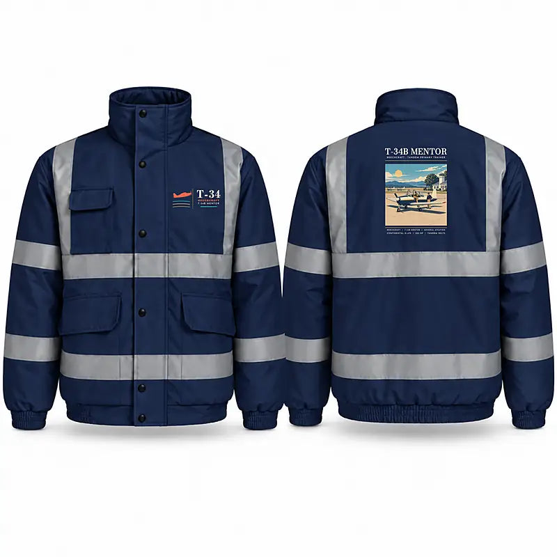 Beechcraft T-34B Mentor Reflective Winter Jackets - Poster - Navy Blue