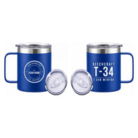 Thumbnail for Beechcraft T-34B Mentor - Stainless Steel Mug - Tag + Name - Blue