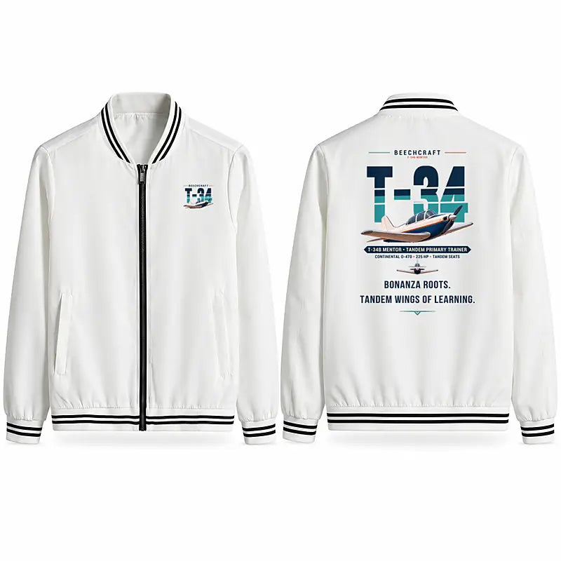 Beechcraft T-34B Mentor Stylish Jackets - Baseball Collar - Original - White