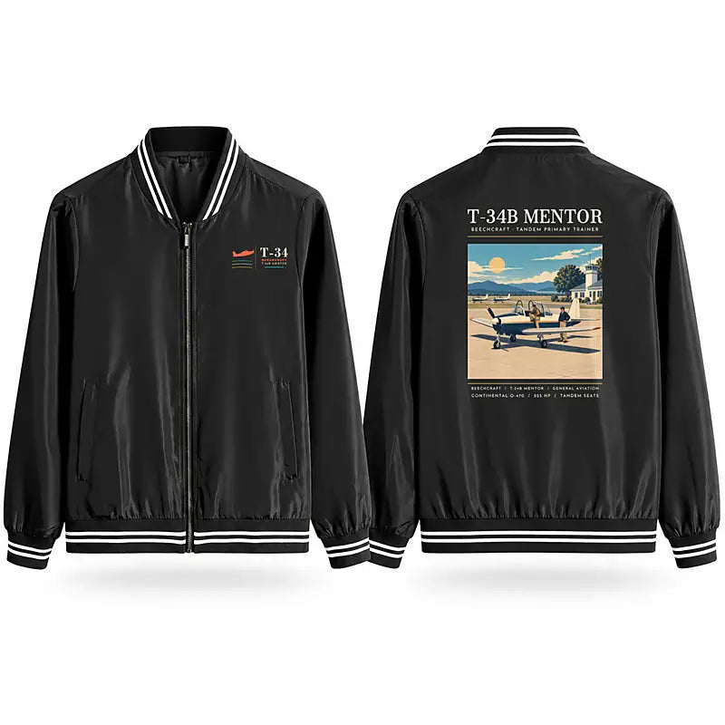 Beechcraft T-34B Mentor Stylish Jackets - Baseball Collar - Poster - Black