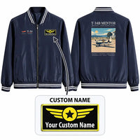 Thumbnail for Beechcraft T-34B Mentor Stylish Jackets - Baseball Collar - Poster + Name - Navy Blue