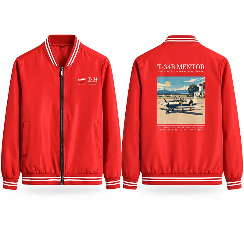 Beechcraft T-34B Mentor Stylish Jackets - Baseball Collar - Poster - Red