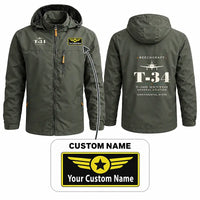 Thumbnail for Beechcraft T-34B Mentor Stylish Jackets - Hooded Windbreaker - Heritage + Name - Olive Green