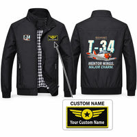 Thumbnail for Beechcraft T-34B Mentor Stylish Jackets - Stand Collar - Cartoon + Name - Black