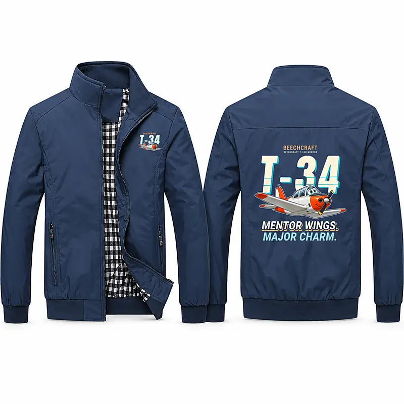 Beechcraft T-34B Mentor Stylish Jackets - Stand Collar - Cartoon - Navy Blue