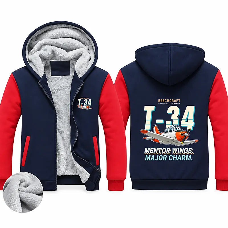 Beechcraft T-34B Mentor Zipped Sweatshirts - Cartoon - Navy & Red