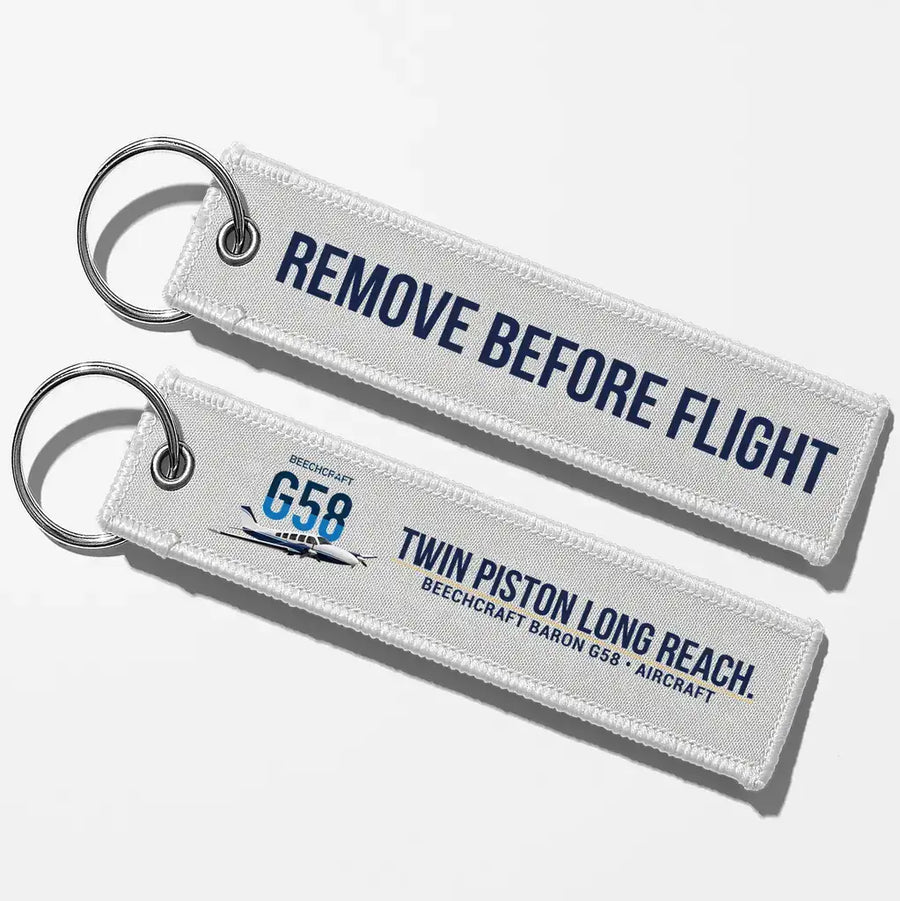 Beechcraft Baron G58 Aviator Key Chains - White - Remove Before Flight