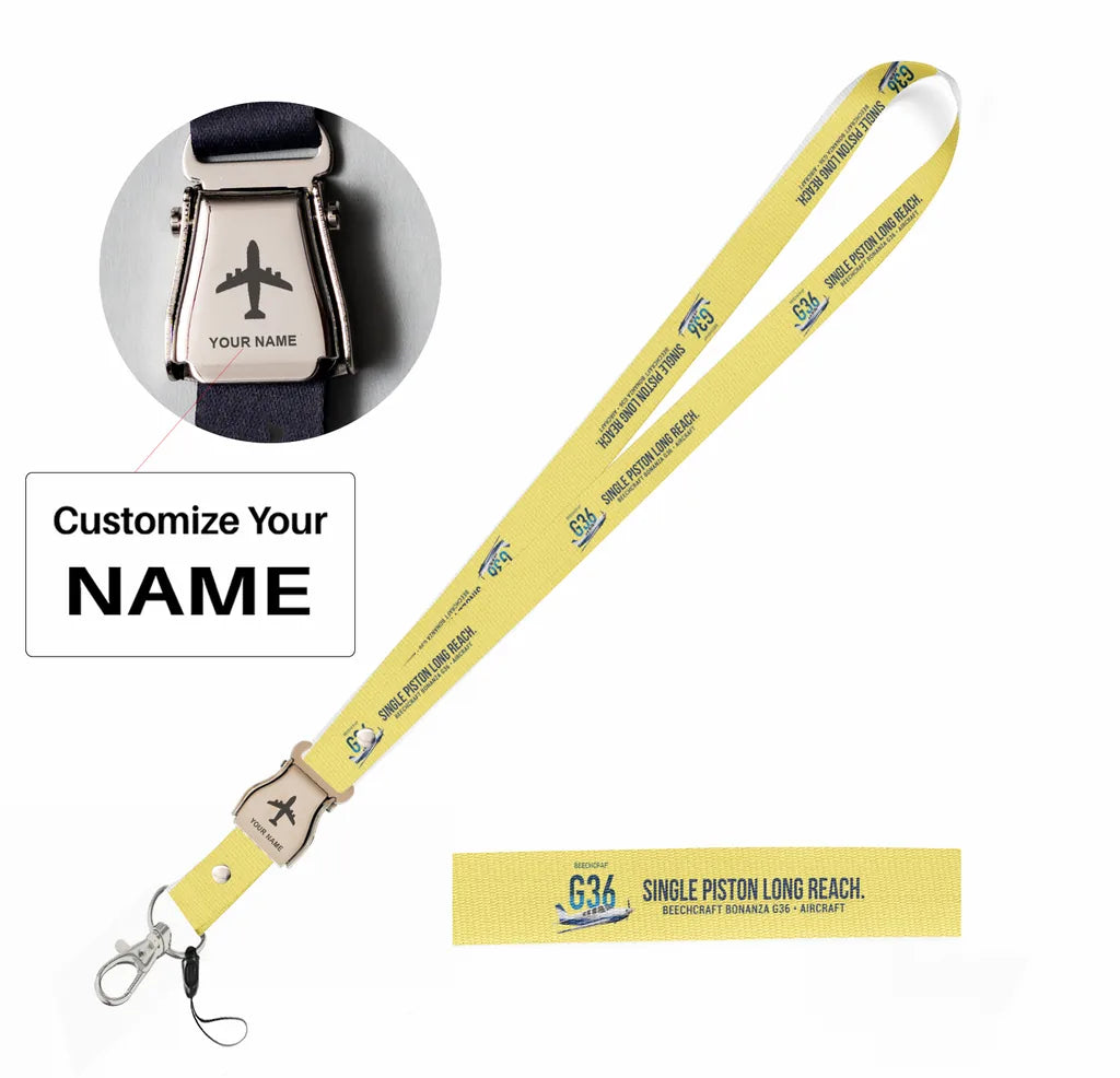 Beechcraft Bonanza G36 seat belt lanyard - yellow with name