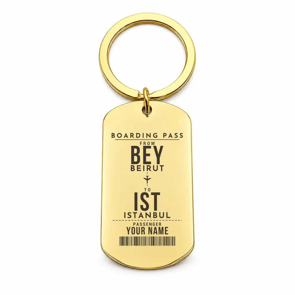 Beirut Rafic Hariri International Airport BEY - Levantine Sea Current - Key Chain - Customizable Boarding Pass - Gold