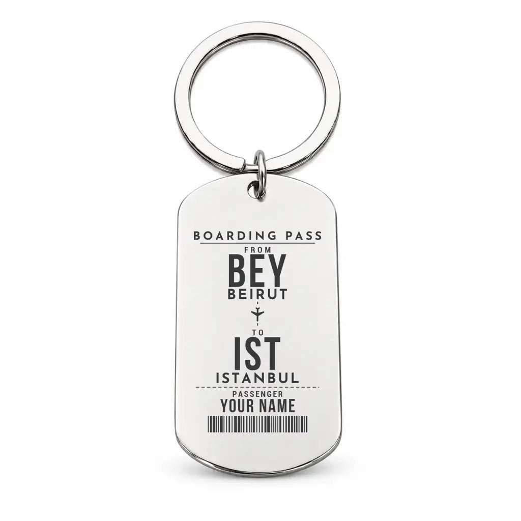 Beirut Rafic Hariri International Airport BEY - Levantine Sea Current - Key Chain - Customizable Boarding Pass - Silver