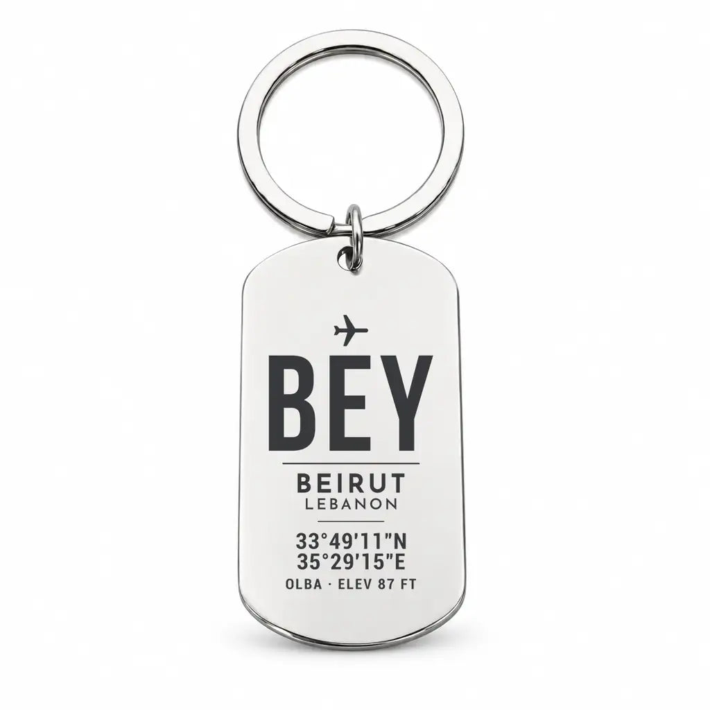 Beirut Rafic Hariri International Airport BEY - Levantine Sea Current - Key Chain - Original Design - Silver