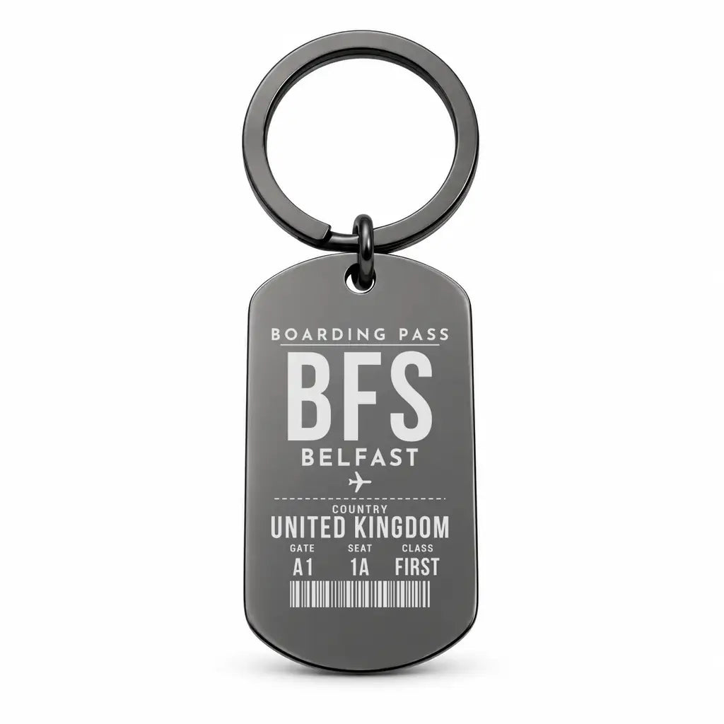 Belfast International Airport BFS - Key Chain - Boarding Pass Style - Black