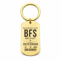 Thumbnail for Belfast International Airport BFS - Key Chain - Boarding Pass Style - Gold