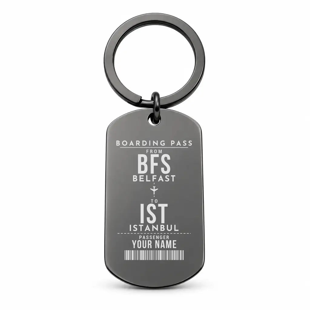 Belfast International Airport BFS - Key Chain - Customizable Boarding Pass - Black