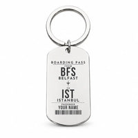 Thumbnail for Belfast International Airport BFS - Key Chain - Customizable Boarding Pass - Silver