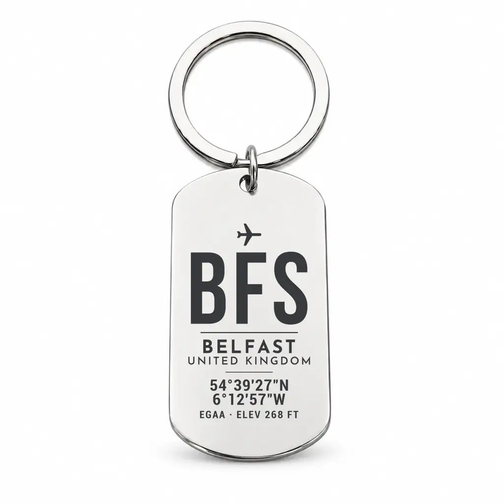 Belfast International Airport BFS - Key Chain - Original Design - Silver