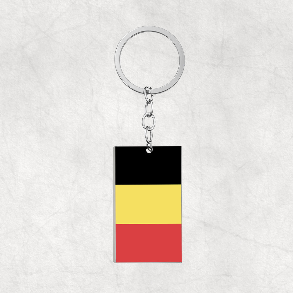 Belgium Flag Designed Stainless Steel Flag Key Chains (Double Side)