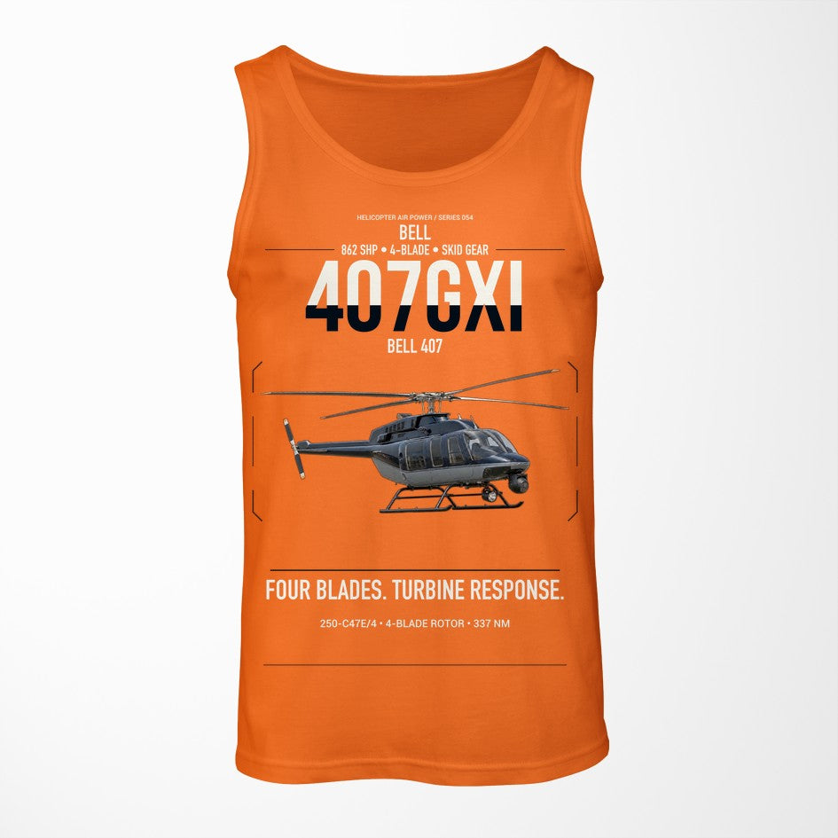 Bell 407GXi design on orange tank top