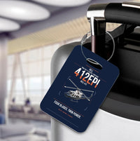 Thumbnail for Bell 412EPI design on navy blue acrylic luggage tags, double-side print